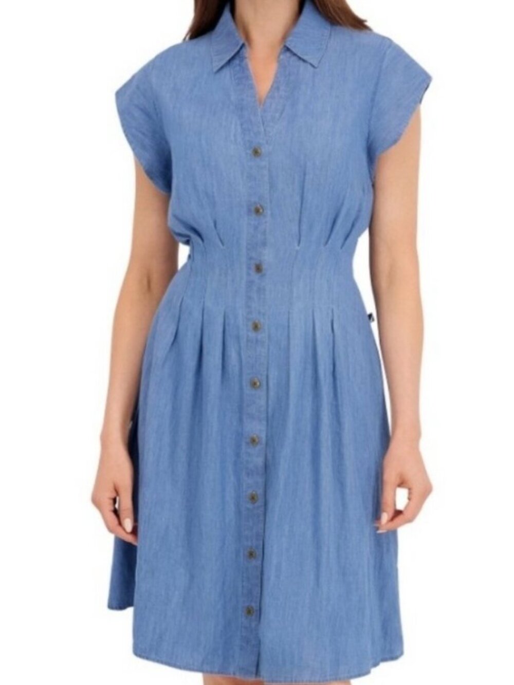Nautica Jeans Women's Pintuck Dress, Light Blue